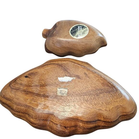 Vintage Monkey Pod Serving Dishes 2 Set Brown Hawaii Philippines Home Decor Boho - Picture 2 of 13